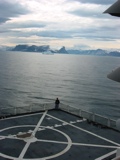 Nova Zembla Island as sen from above the helicopter deck on USCGC Healy.