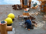 David Huntley assembling ADCP moorings for later deployment.
